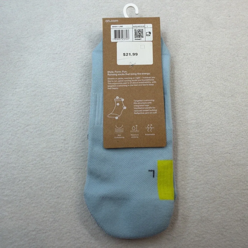 On Cloud Performance Run Sock Mid Large Men's 12-14 Wash/Lime Socks NWT